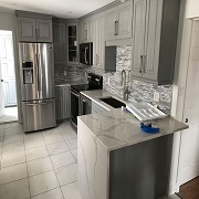 Modern kitchen with waterfall countertop