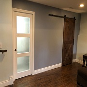 Sliding barn door and frosted 3 pane glass door